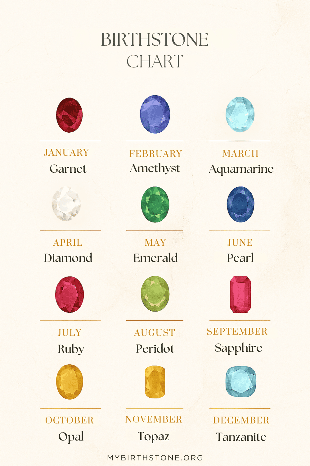 Designer Birthstone Chart